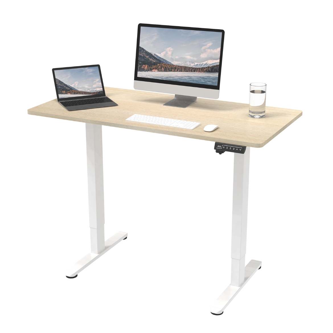 Picture of Nature wood with white frame electric adjustable standing desk