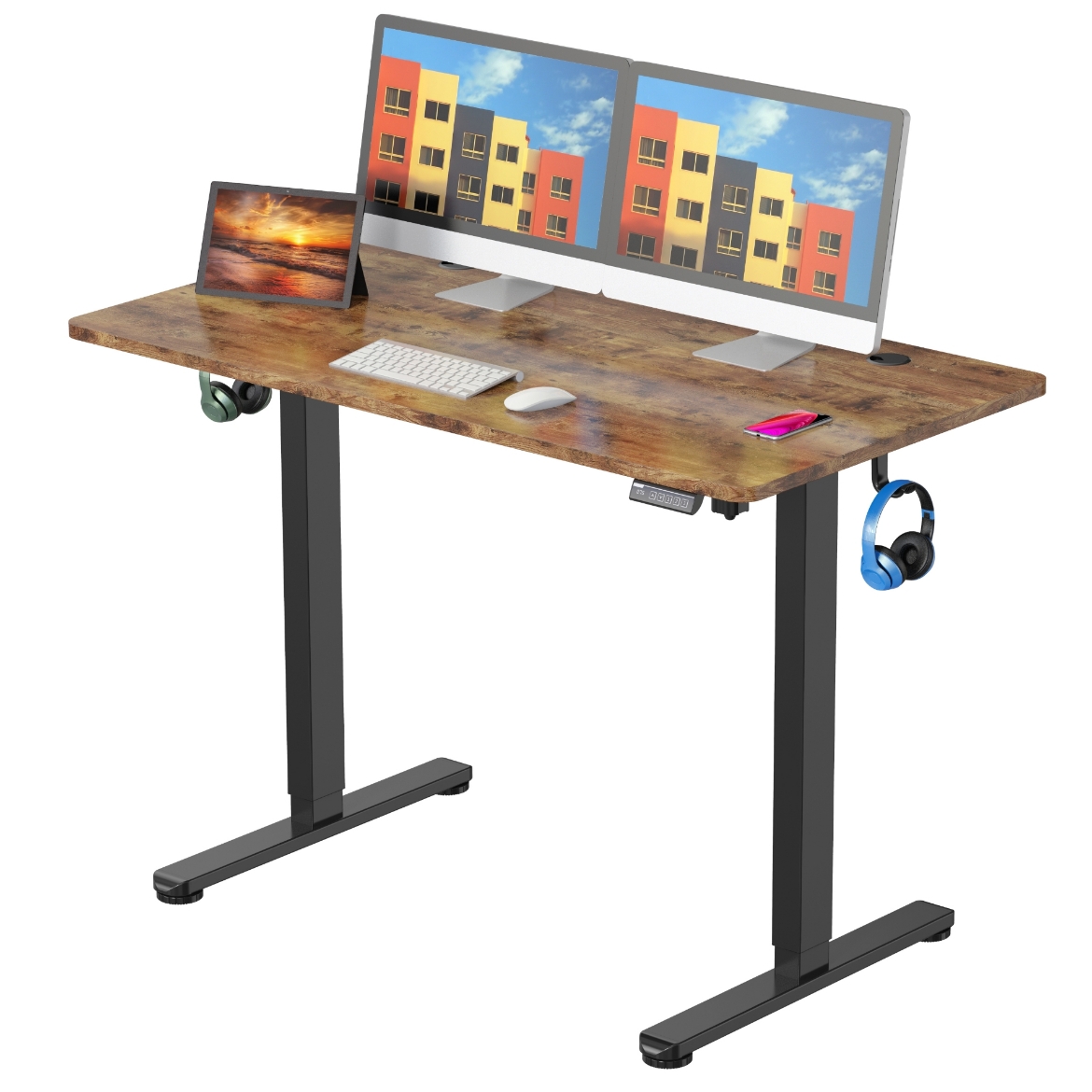Picture of Rust brown with black frame electric adjustable standing desk