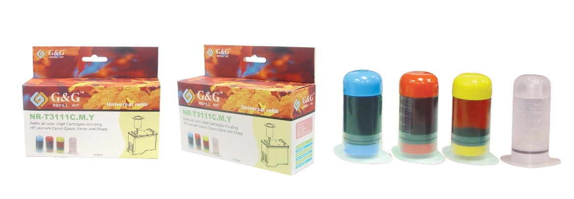 Picture of Refill NR-T3111CMY Cyan, Magenta, Yellow Universal Refill Kits (3x30ml color Ink, 1x30ml cleaning solution)