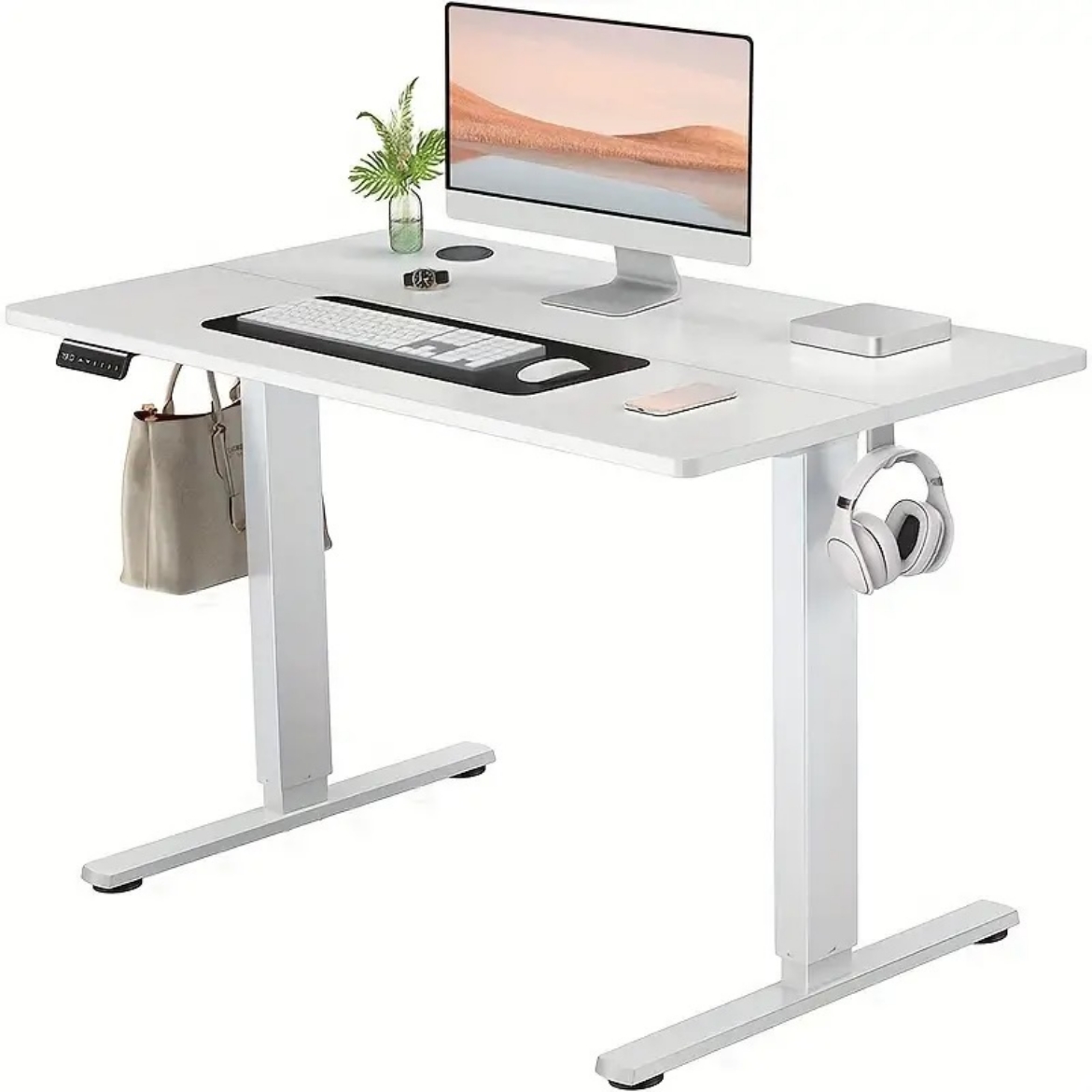 Picture of White with white frame electric adjustable standing desk